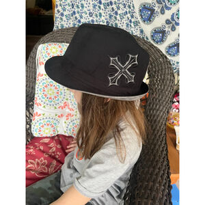 Men's Explicit Black Fedora Hat One Size with Gray Cross Accent